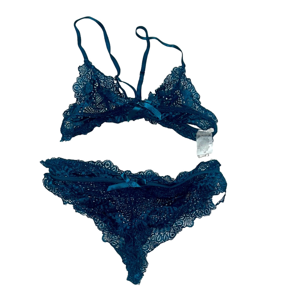 shein Lace Bralette and Panty Set - Teal